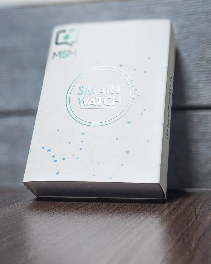 MSM Smart Watch box upright on desk